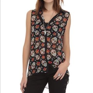 NWOT Hot Topic Sugar Skull Sheer Blouse